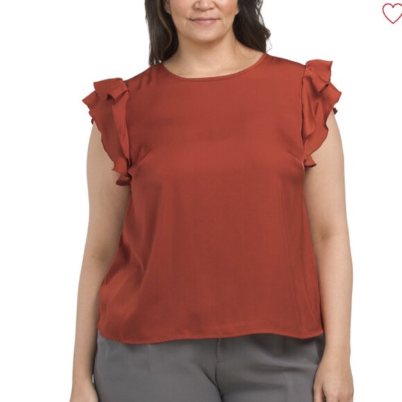 *NWT* VINCE CAMUTO Crew Neck Short Ruffle Sleeve Top, Size 2X - Picture 1 of 2